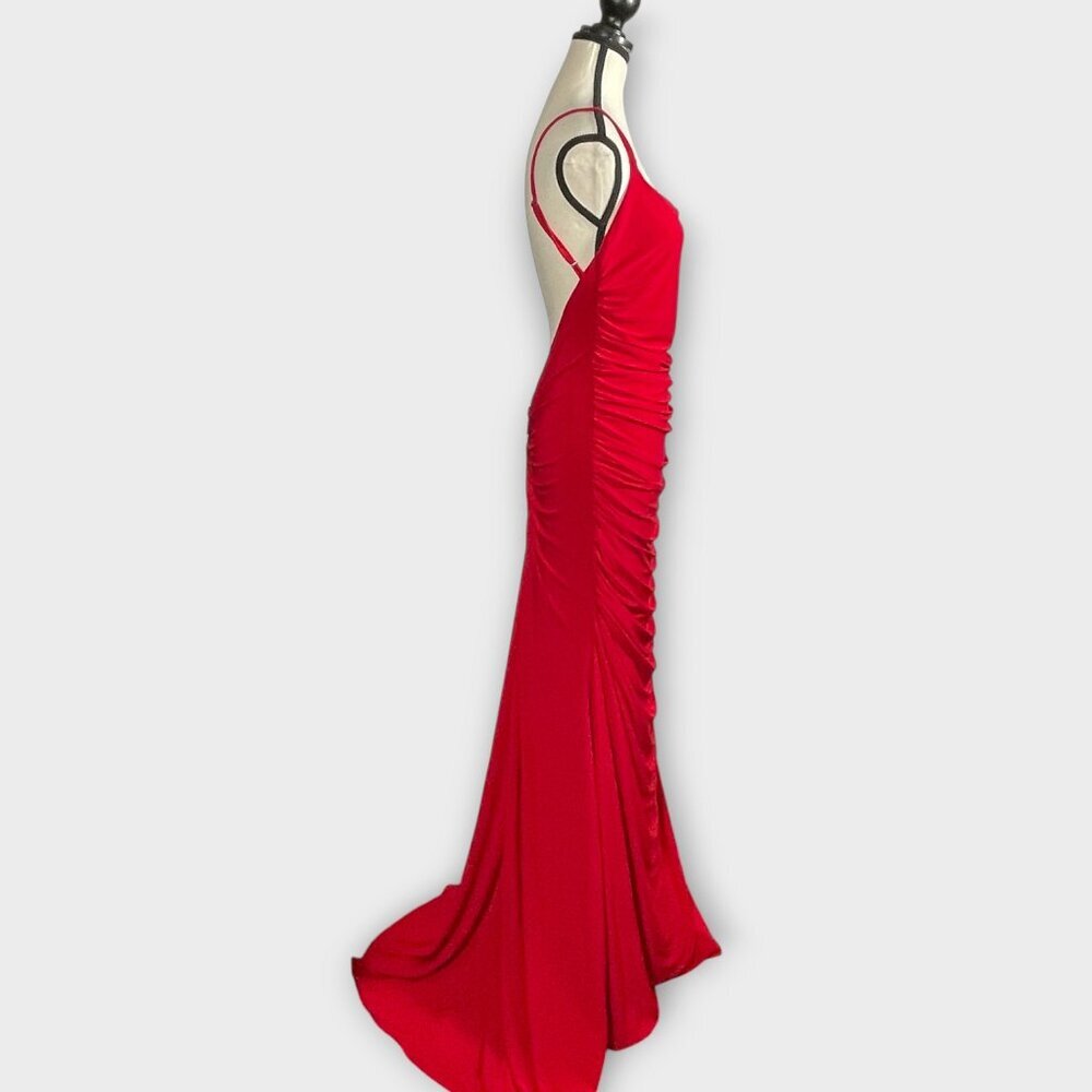 Club L London Adele Backless Ruched Fishtail Cami Maxi Dress Red Scarlet NWT - Picture 3 of 14